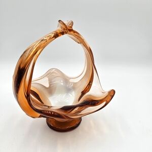 Vintage Mid-Century Modern Burnt Sienna Amber Glass Candy Dish - Hand Blown Art